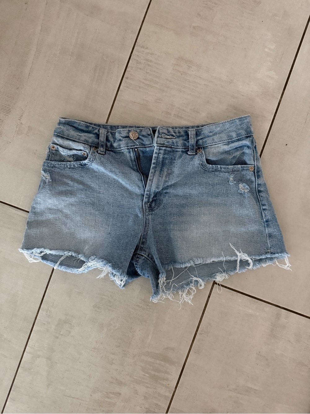 The softest Light Blue Denim Shorts - Frayed Hem- size 26